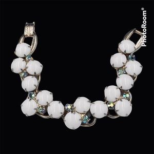 Vintage Juliana (D&E) White Milk Glass AB Rhinestone Bracelet